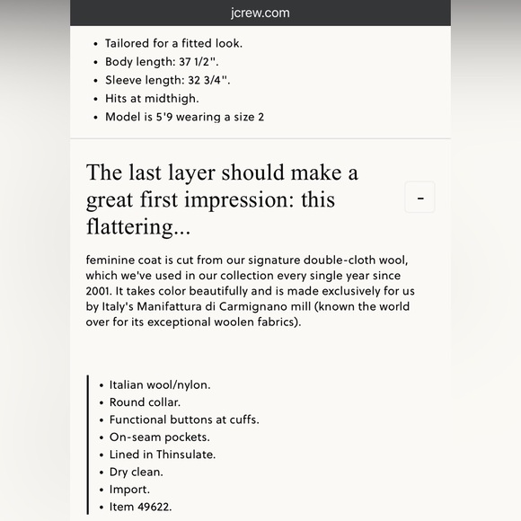 J. Crew Classic Lady Day Coat in Italian double-cloth wool with Thinsulate - Picture 5 of 5